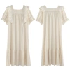 Court-style sleeping dress for women, summer short-sleeved lace lace princess-style long dress for home wear, summer loose large-sized pajamas Item Picture